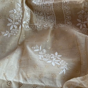 Beige tissue Chanderi Chikankari & mukaish kurta fabric - Image 3