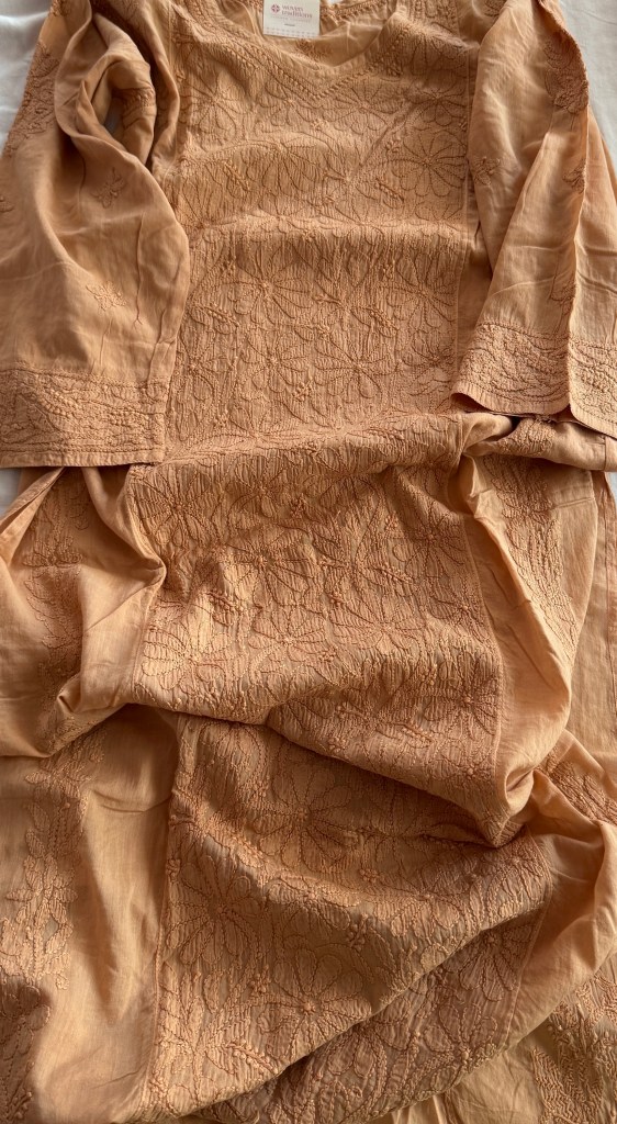Fawn pure cotton Chanderi ready to wear Chikankari kurti