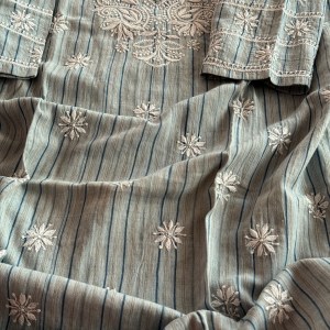 Blue stripes organic handloom ready to wear Chikankari kurti - Image 4