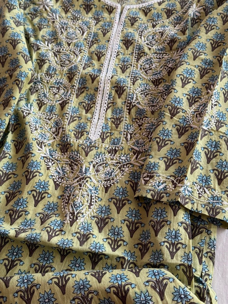 Pure cotton block print ready to wear Chikankari kurti