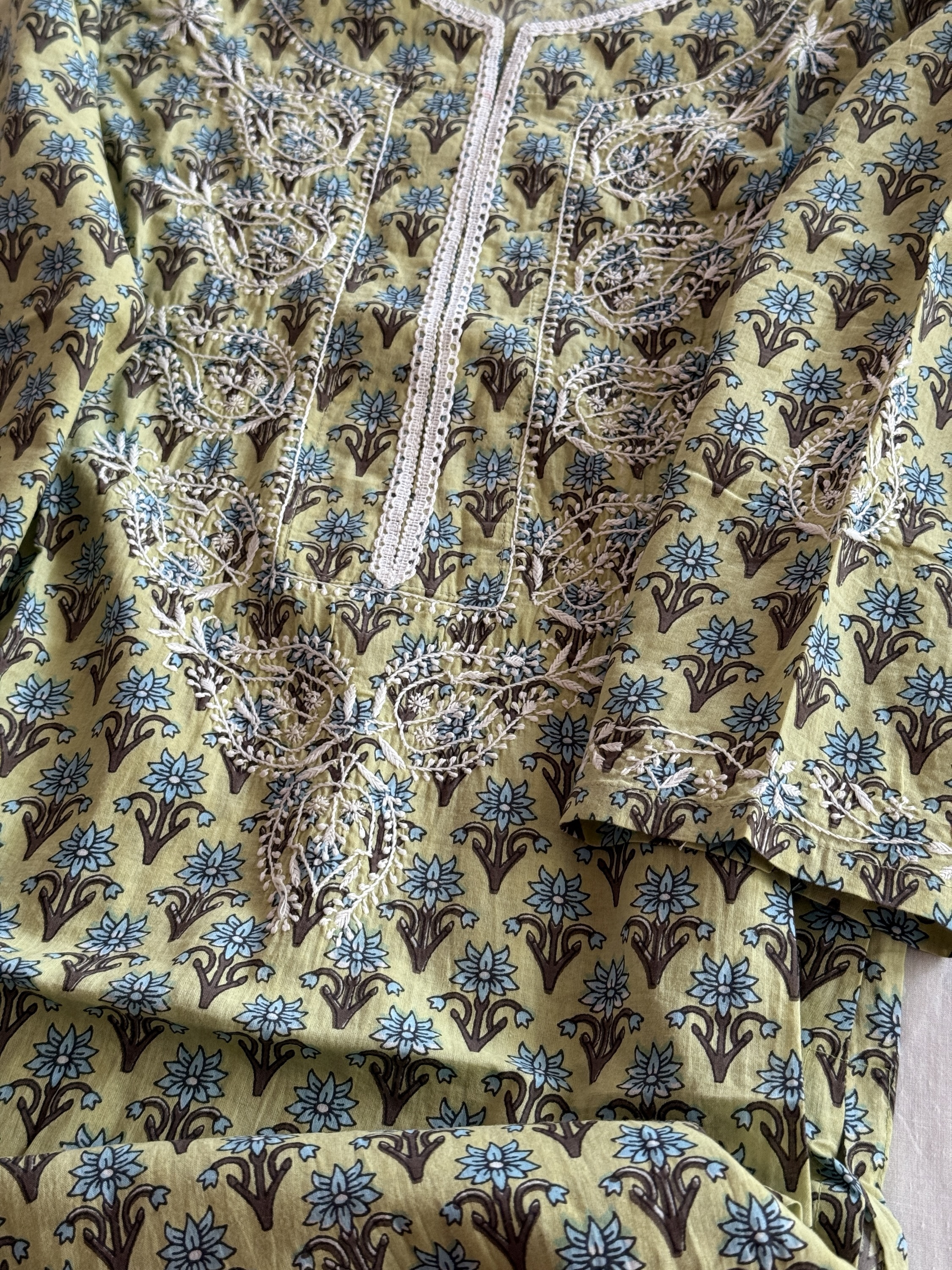 Pure cotton block print ready to wear Chikankari kurti - Image 4