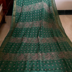 Teal green pure chiffon Chikankari saree with blouse