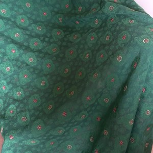 Teal green pure chiffon Chikankari saree with blouse - Image 3