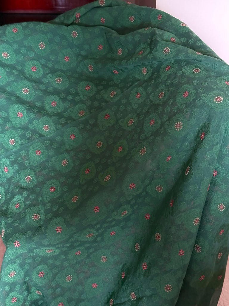 Teal green pure chiffon Chikankari saree with blouse