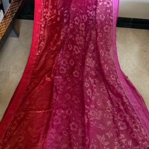 Pink and orange ombré pure jacquard georgette Chikankari saree with blouse