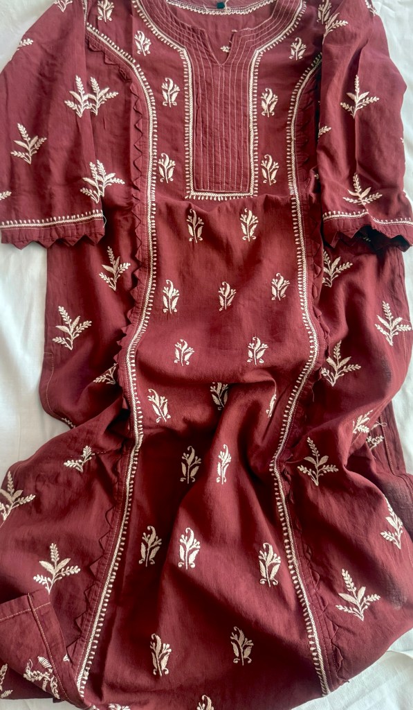 Garnet red  Pure cotton ready to wear Chikankari kurti