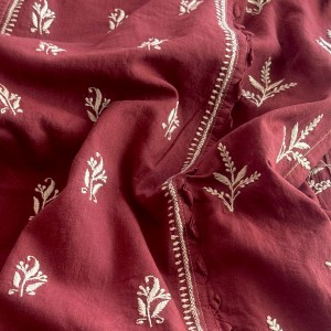 Garnet red  Pure cotton ready to wear Chikankari kurti - Image 4