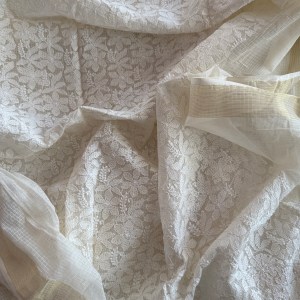Off-white Chanderi Kota chikankari kurta fabric