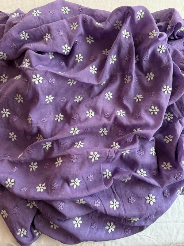 Lilac pure mulmul chikankari kurta fabric