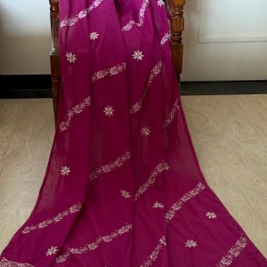 Fuchsia mulmul cotton Chikankari dupatta with gota Patti work