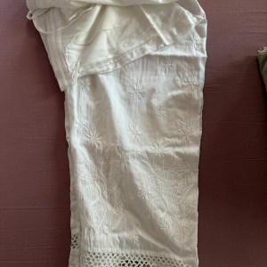 White pure cotton, free size chikankari pants with lace detailing