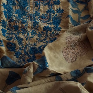 Pure Muga silk Handmade Kalamkari Chikankari kurta fabric - Image 2