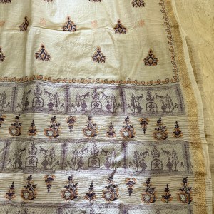 Pure kosa silk Chikankari saree with wine and rust work and subtle mukaish work - Image 4
