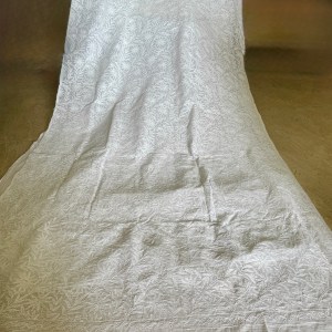 Frost white Kota doria allover Tepchi work Chikankari saree - Image 4