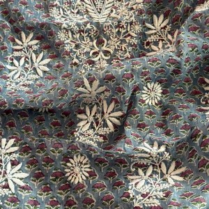 Teal blue sanganeri hand block printed mulmul Chikankari kurta piece - Image 2