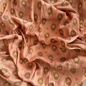 Blush peach pure banarasi Muga silk Chikankari kurta piece with mukaish work