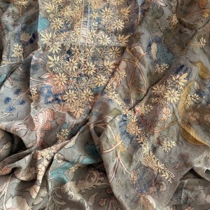 Muga silk vegetable dye handmade Kalamkari Chikankari kurta piece with mukaish work