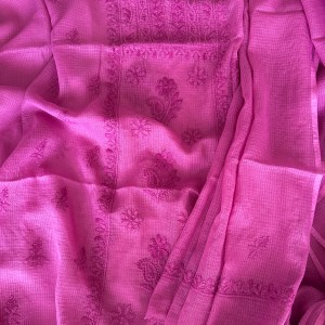 Fuchsia pink Kota mulmul chikankankari kurta dupatta set