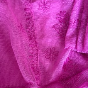 Fuchsia pink Kota mulmul chikankankari kurta dupatta set - Image 2