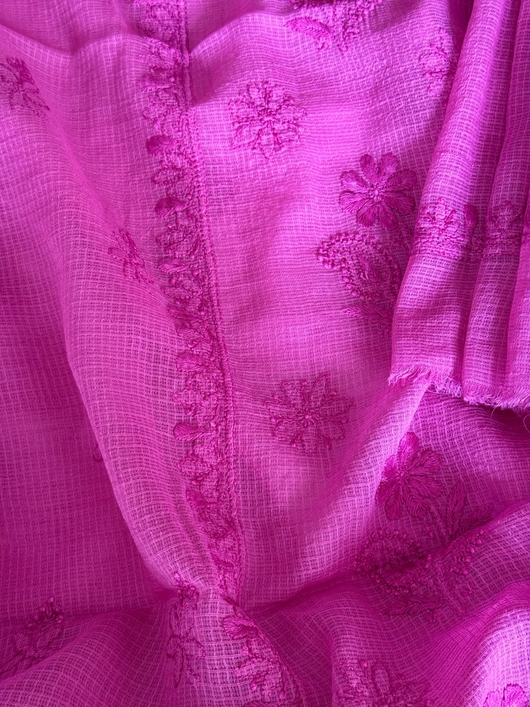 Fuchsia pink Kota mulmul chikankankari kurta dupatta set