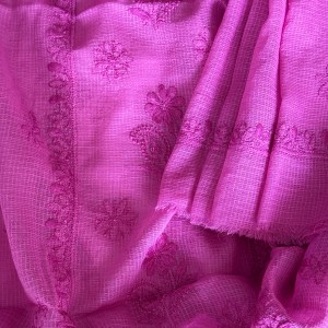 Fuchsia pink Kota mulmul chikankankari kurta dupatta set - Image 3
