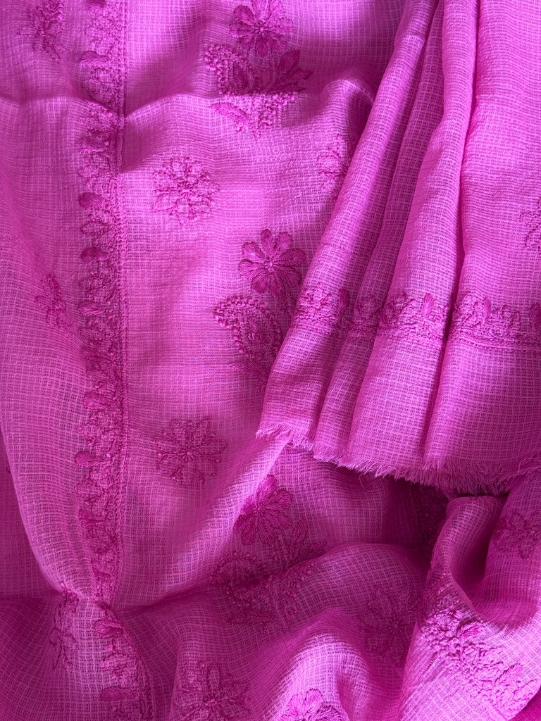 Fuchsia pink Kota mulmul chikankankari kurta dupatta set