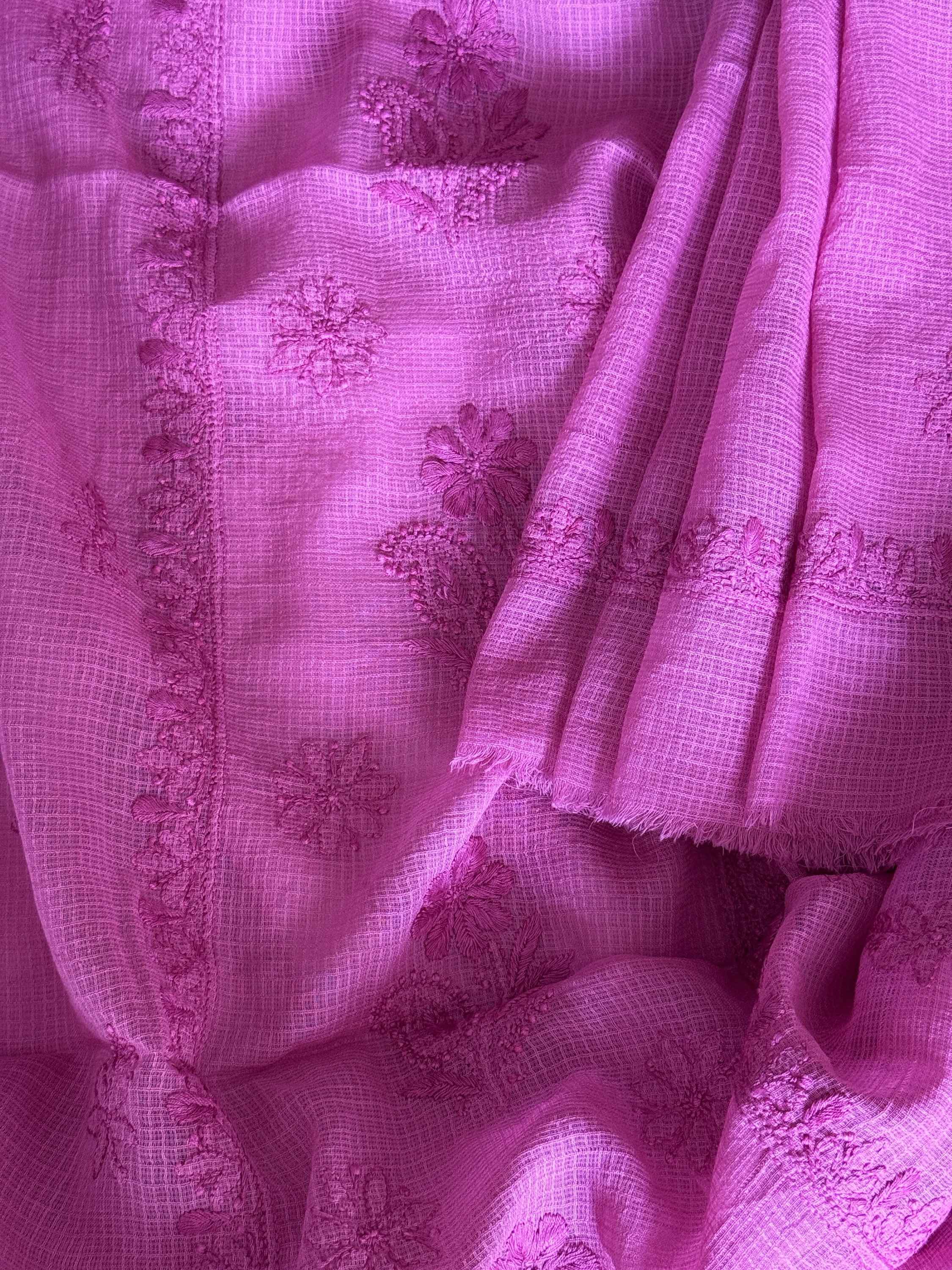 Fuchsia pink Kota mulmul chikankankari kurta dupatta set - Image 3