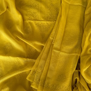 Lemon yellow pure cotton Kota mulmul Chikankari kurta dupatta set