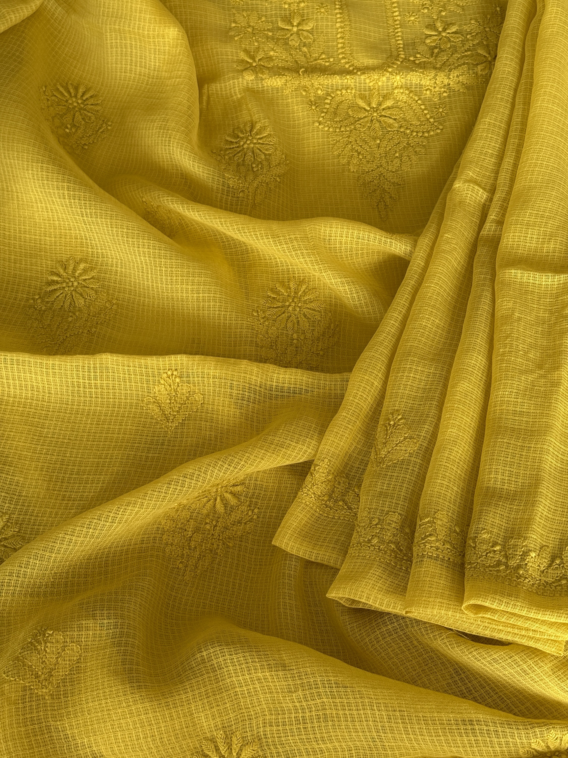 Lemon yellow pure cotton Kota mulmul Chikankari kurta dupatta set - Image 3