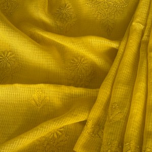 Lemon yellow pure cotton Kota mulmul Chikankari kurta dupatta set - Image 2