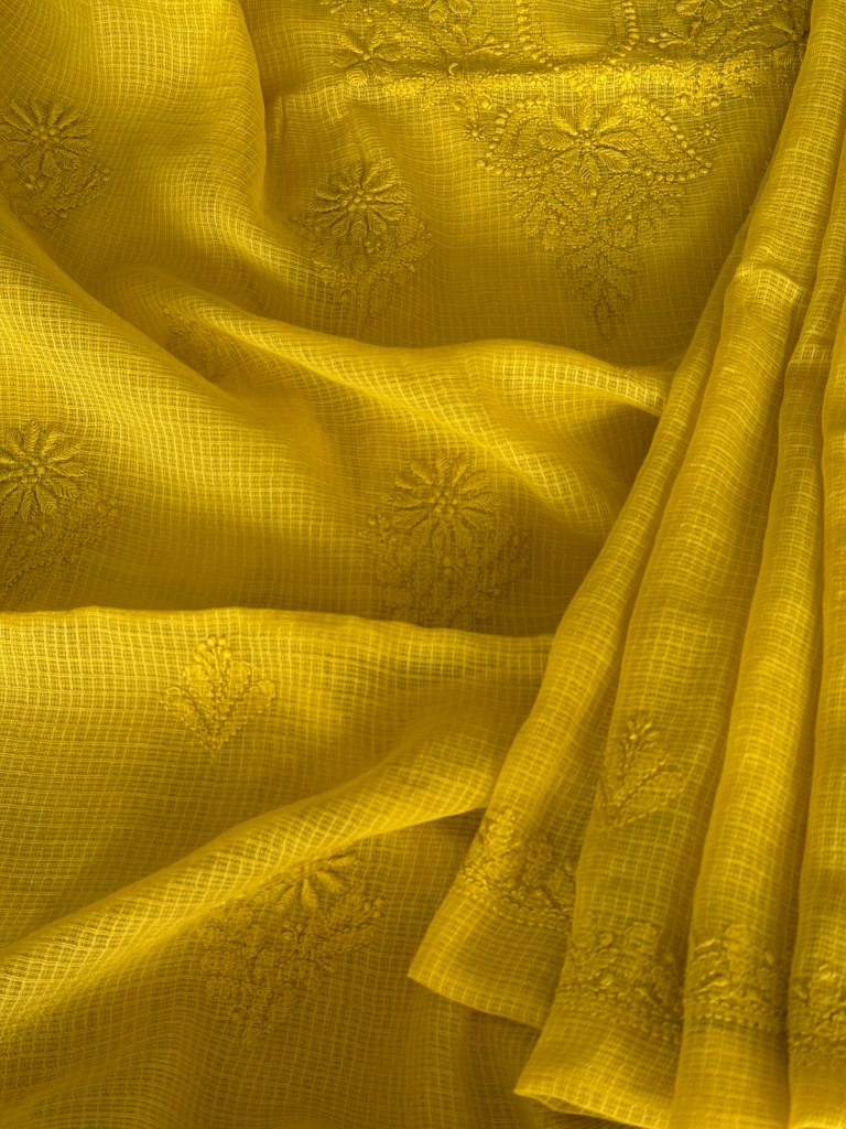 Lemon yellow pure cotton Kota mulmul Chikankari kurta dupatta set