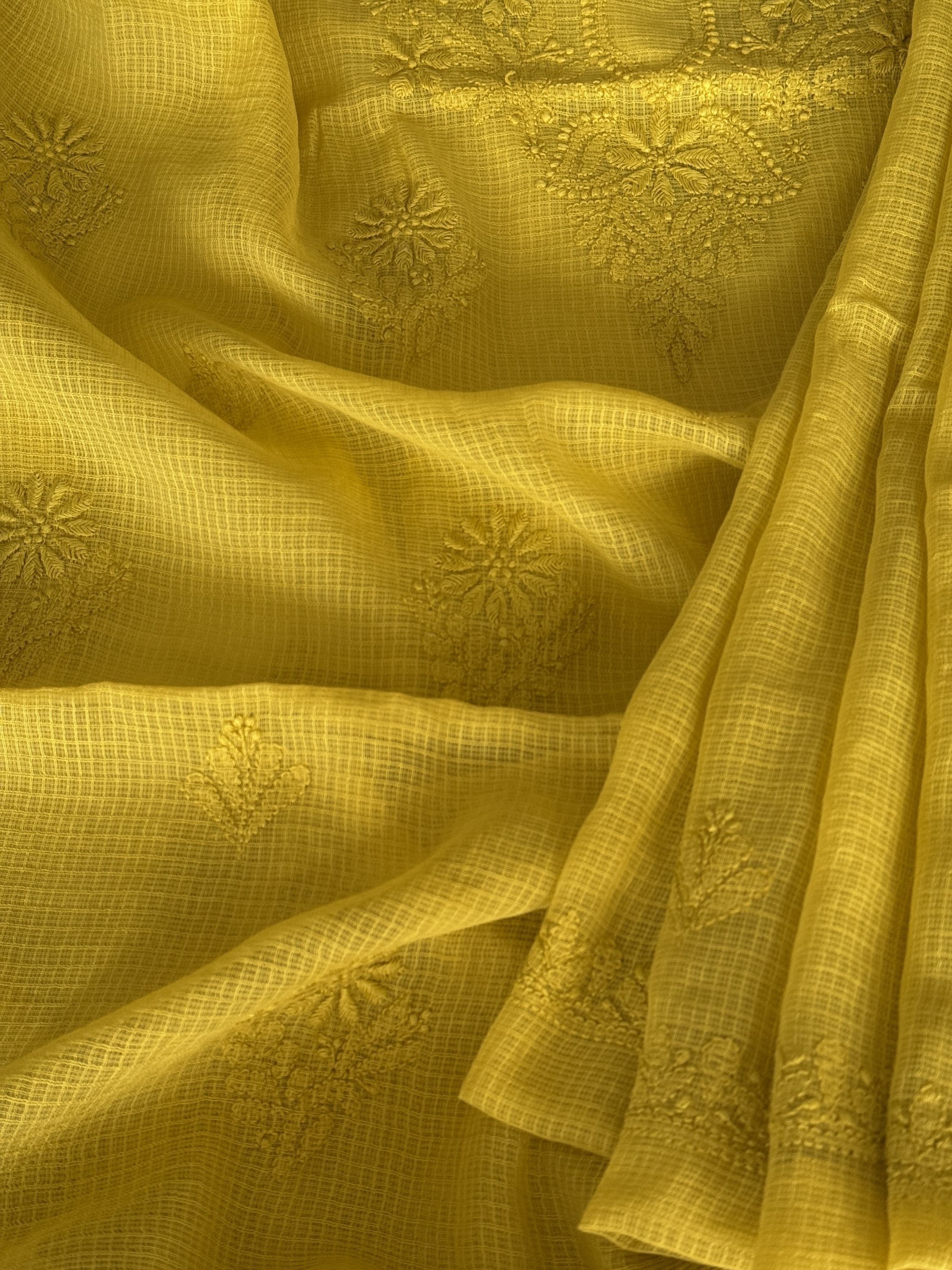 Lemon yellow pure cotton Kota mulmul Chikankari kurta dupatta set - Image 2