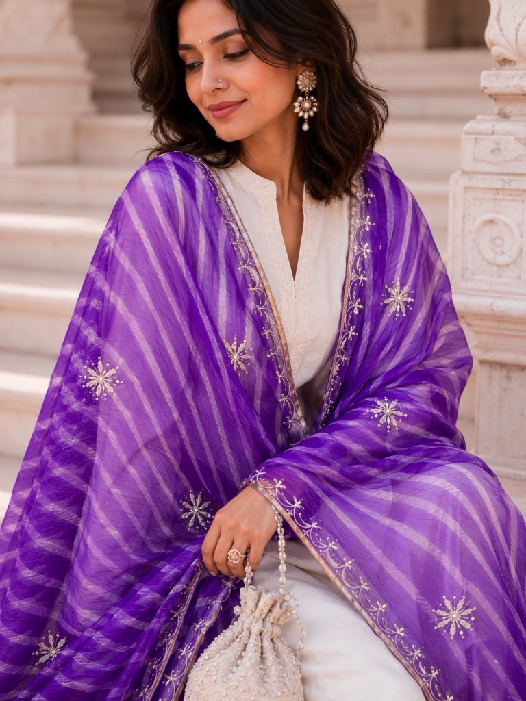 Amethyst hand-tied leheriya dupatta