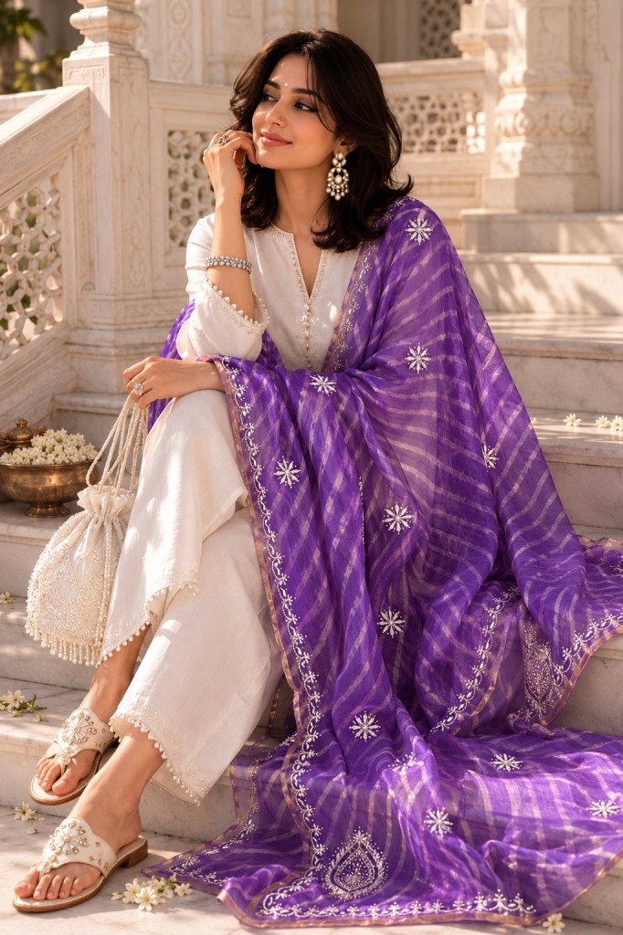 Amethyst hand-tied leheriya dupatta