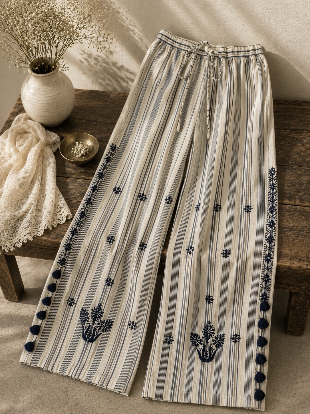 Indigo Kala cotton organic chikankari pants - Image 1