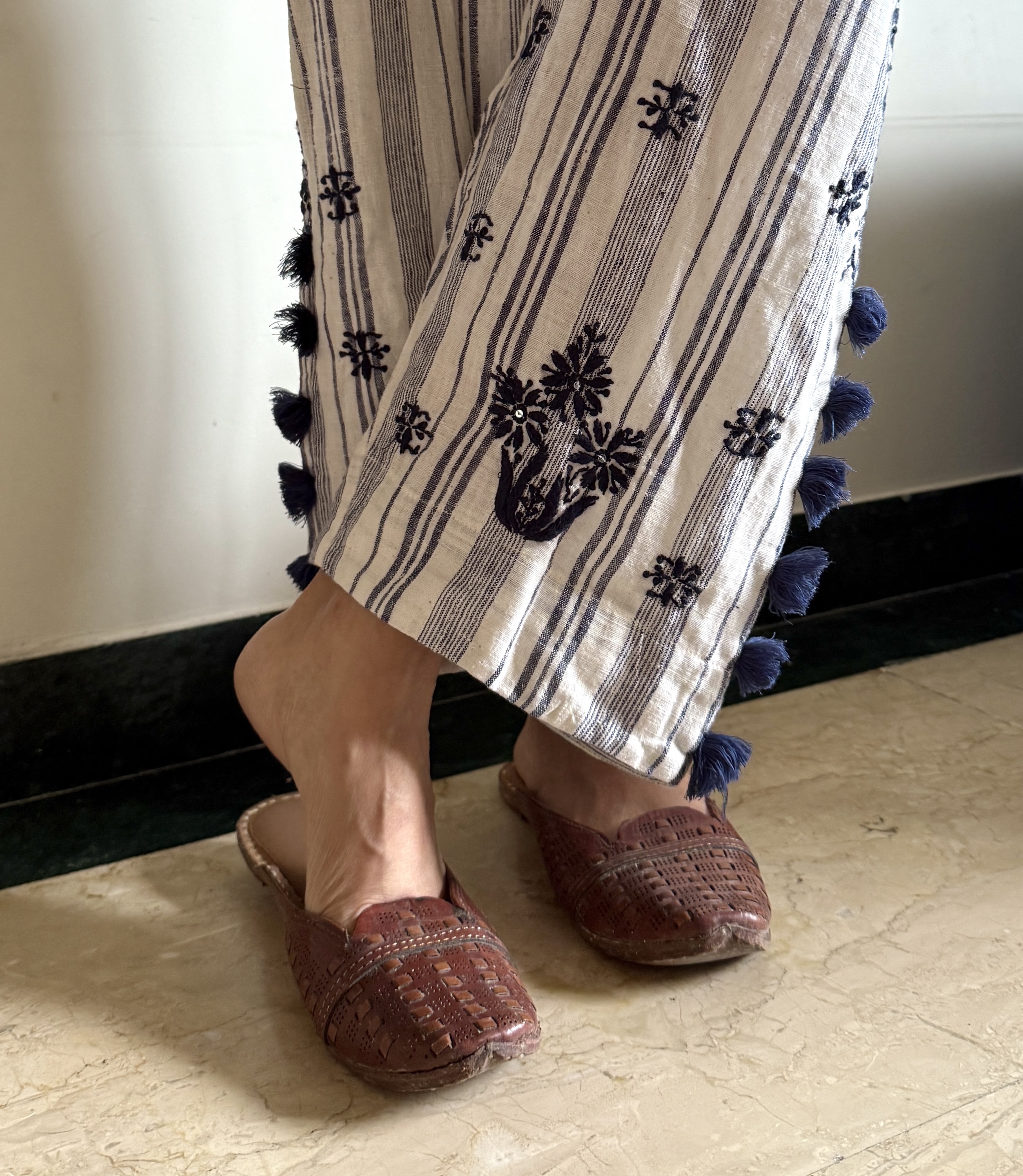 Indigo Kala cotton organic chikankari pants - Image 2