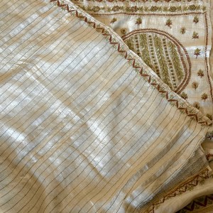 Beige pure Muga Tussar Silk ektaar  Chikankari Saree & blouse - Image 5
