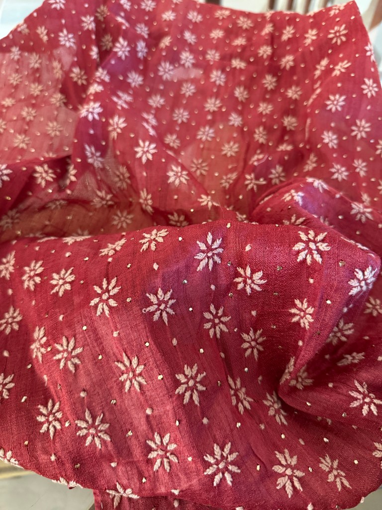 Crimson red silk vintage jaal Chikankari blouse piece