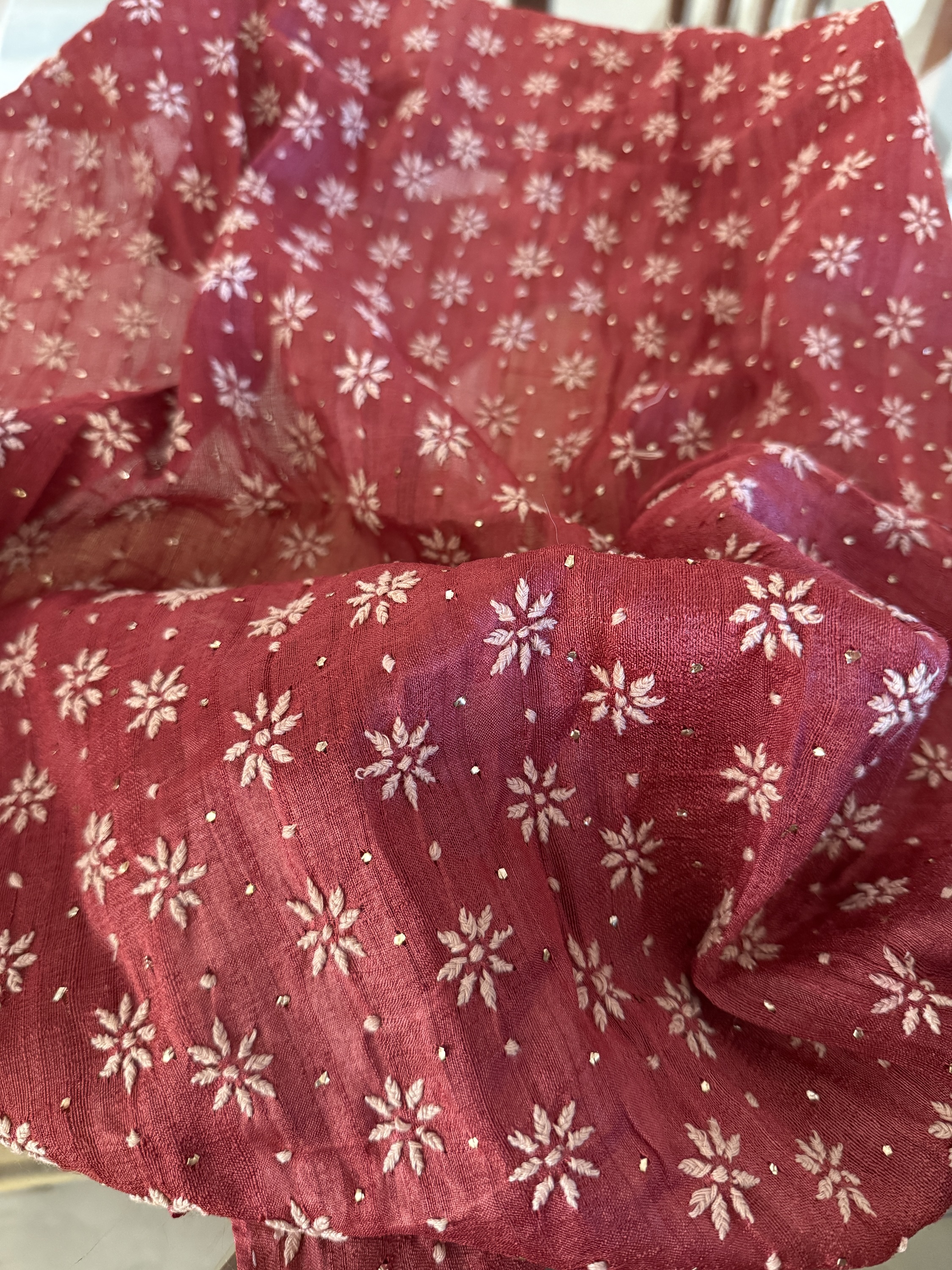 Crimson red silk vintage jaal Chikankari blouse piece - Image 3