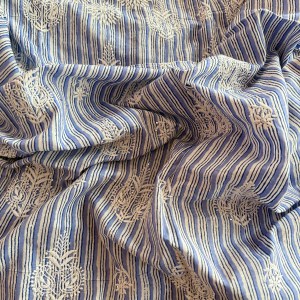 Blue striped hand block printed pure cotton Chikankari kurta fabric - Image 3
