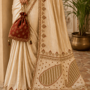 Beige pure Muga Tussar Silk ektaar  Chikankari Saree & blouse - Image 2