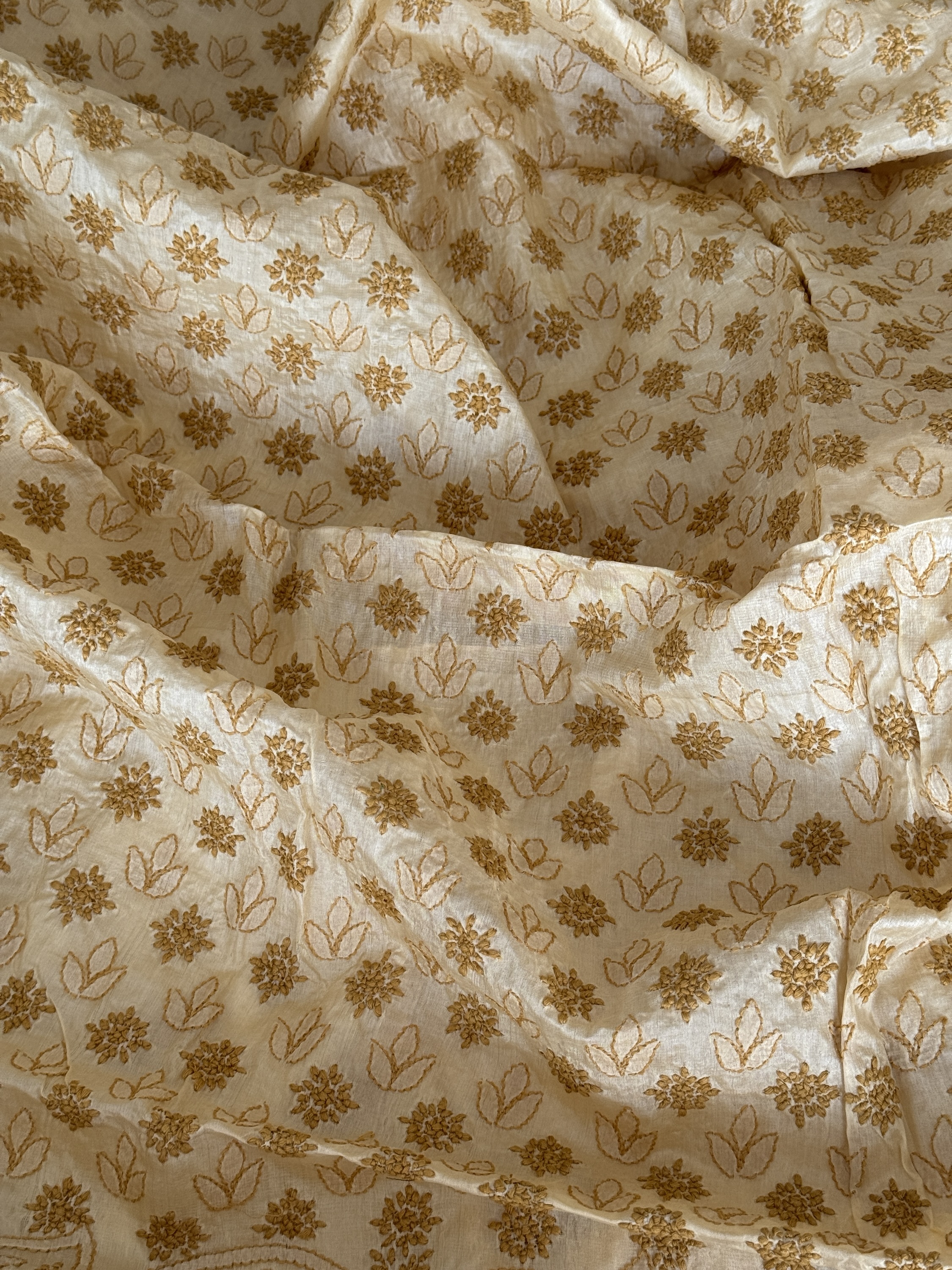 Fawn Tussar Silk Chikankari Kurta Piece - Image 1