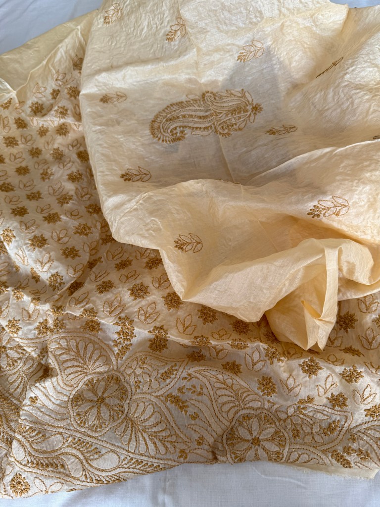 Fawn Tussar Silk Chikankari Kurta Piece