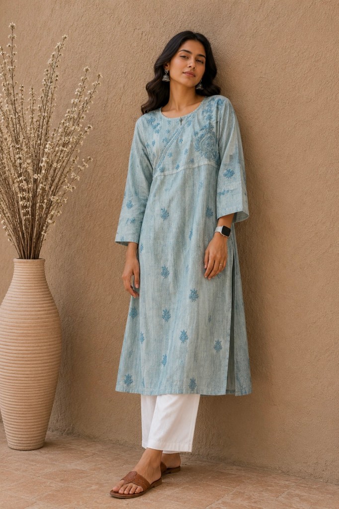Dual tone indigo Kala cotton Chikankari kurti