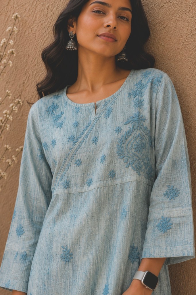 Dual tone indigo Kala cotton Chikankari kurti