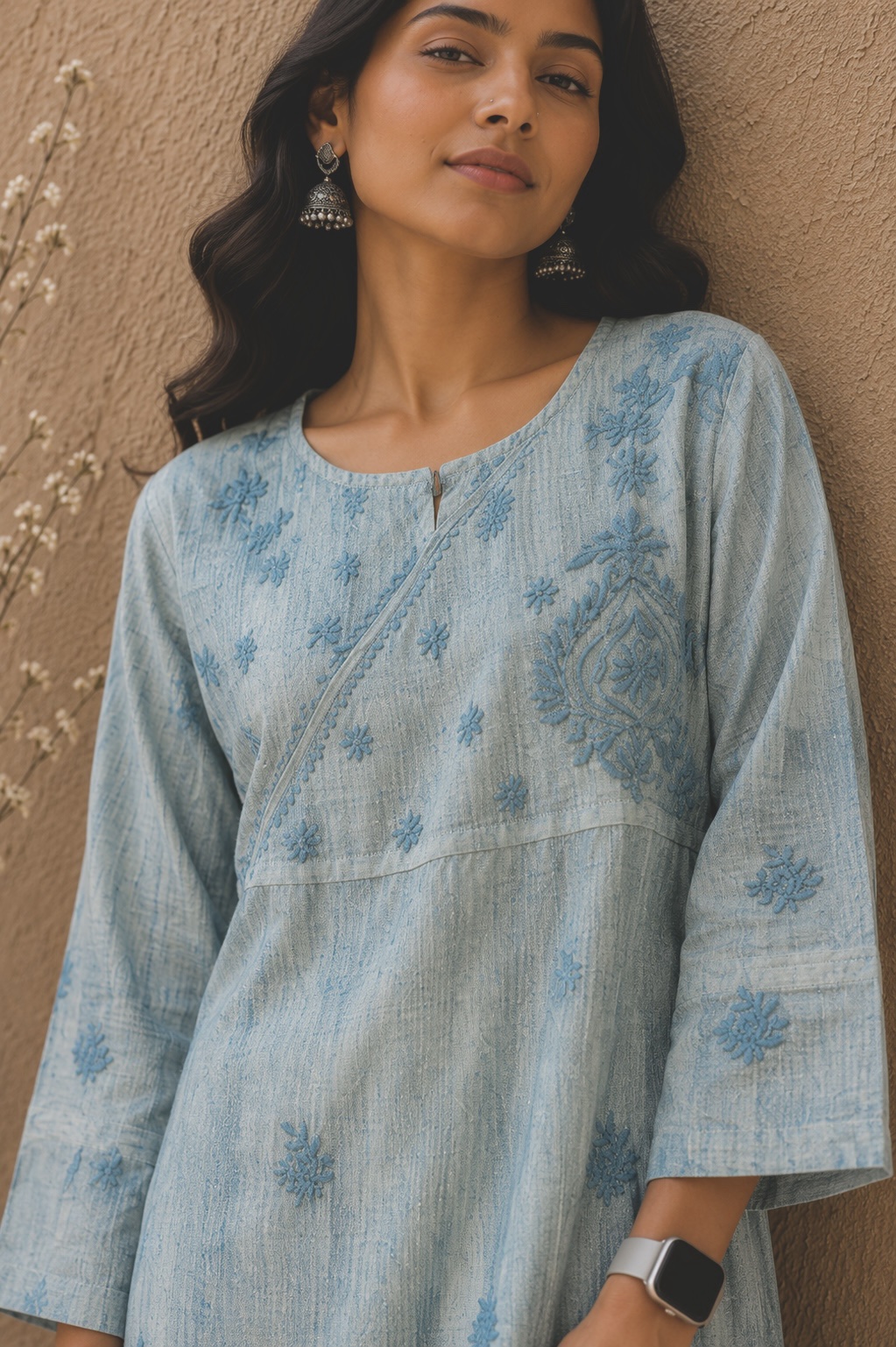 Dual tone indigo Kala cotton Chikankari kurti - Image 2