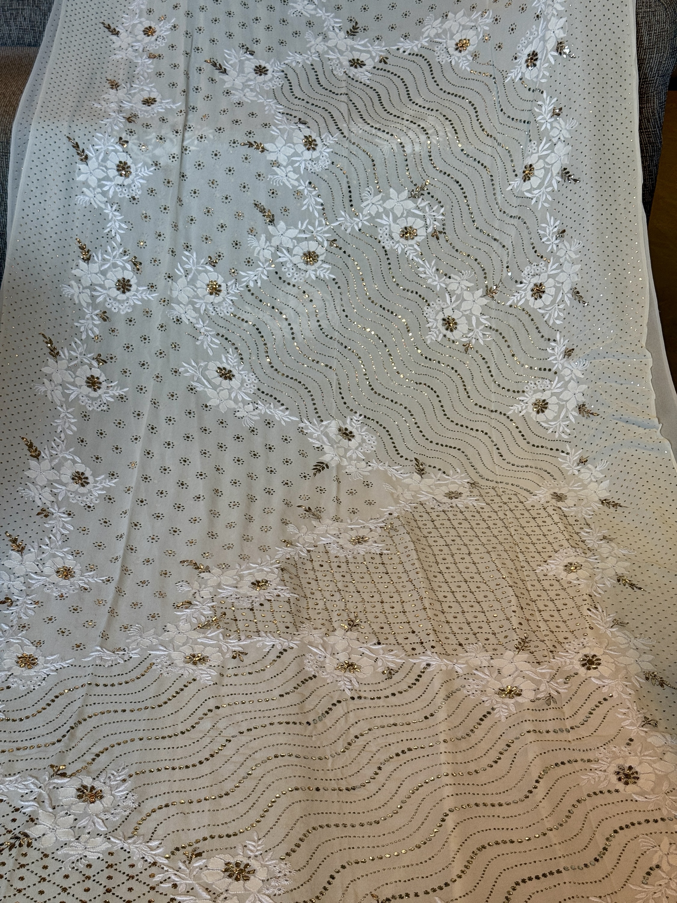 Classic ivory & gold handcrafted mukaish work saree with blouse. A master craftsman piece. - Image 3