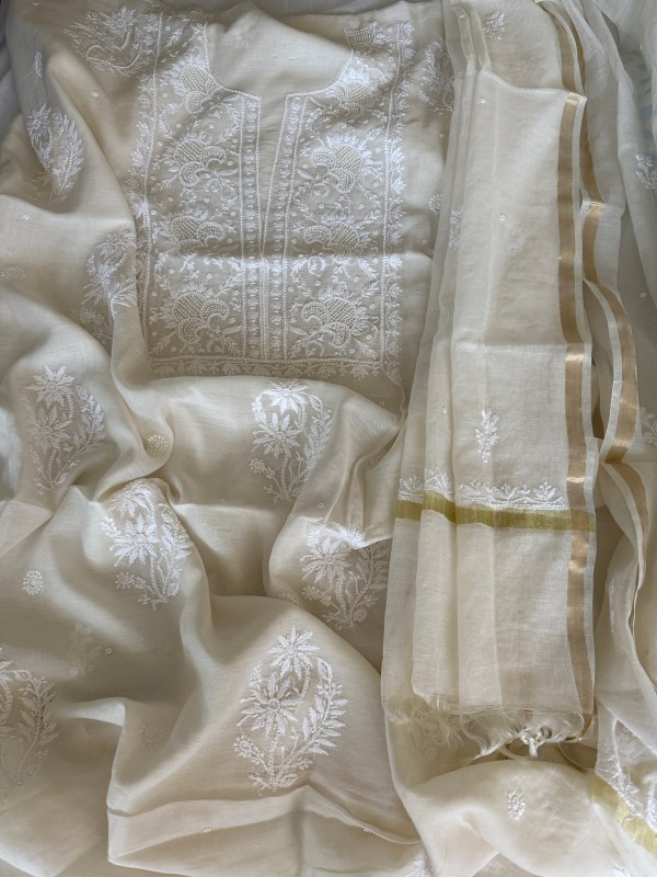Charming Chanderi Pearl work kurta dupatta set