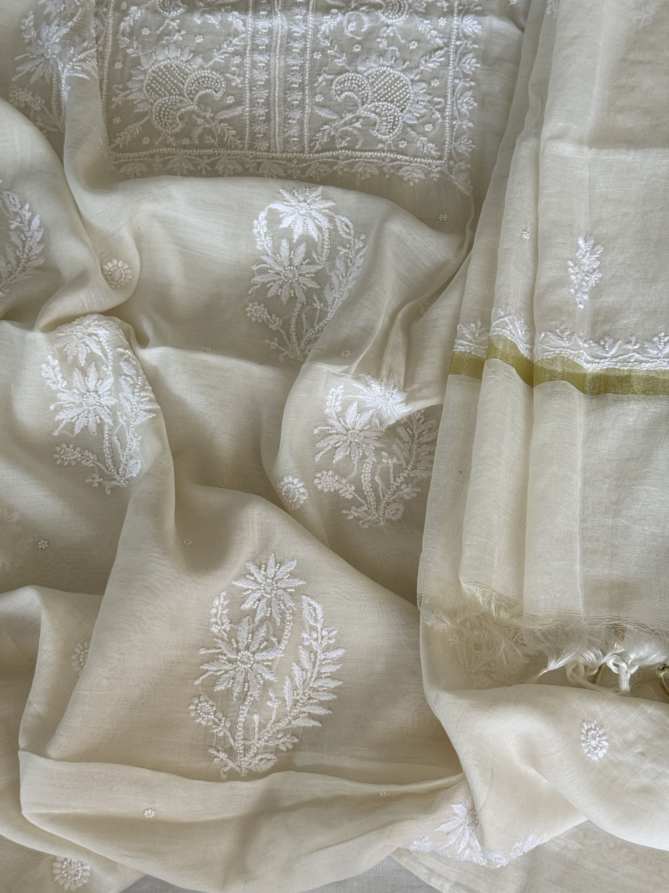 Charming Chanderi Pearl work kurta dupatta set - Image 2