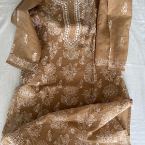 Camel Brown cotton voil Chikankari kurti - Image 4